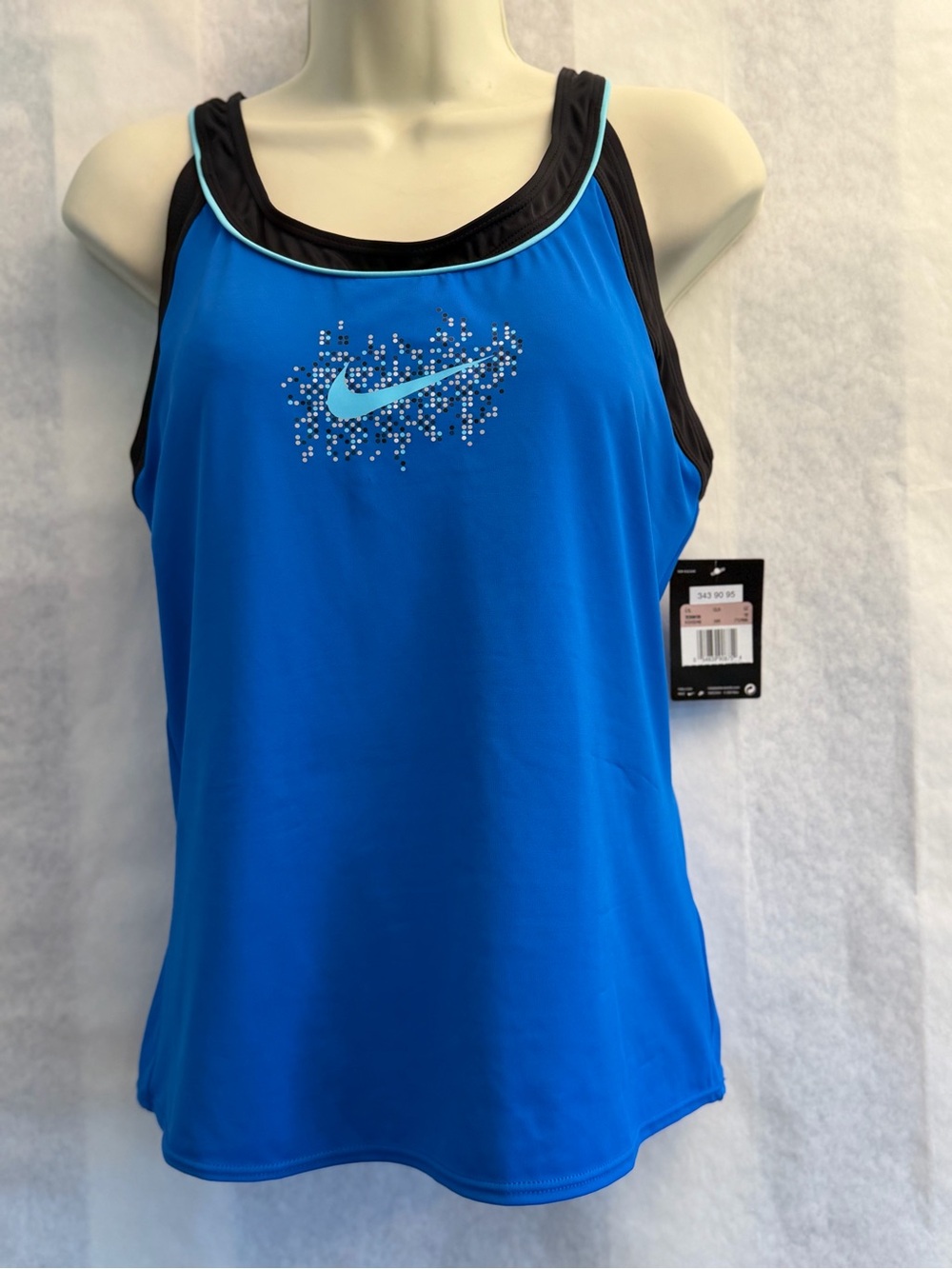 Nike Blue Tankini Swim Top with Aqua Swoosh & Black Trim New with tags Sz-12. V7